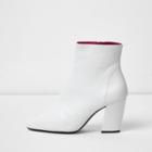 River Island Womens White Block Heel Leather Ankle Boots