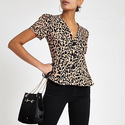River Island Womens Leopard Print Tea Top