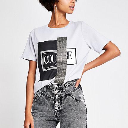 River Island Womens 'couture' Diamante Boyfriend T-shirt