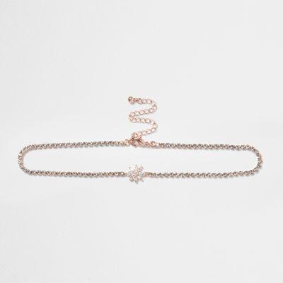 River Island Womens Rose Gold Tone Diamant Flower Choker