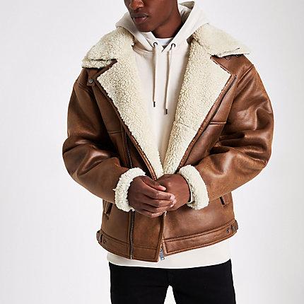 River Island Mens Fleece Biker Jacket
