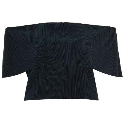River Island Womens Pleated Deep Frill Bardot Crop Top