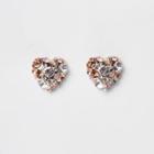 River Island Womens Rose Gold Tone Rhinestone Heart Earrings