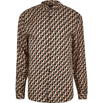 River Island Mens Geo Print Long Sleeve Button-up Shirt