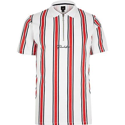 River Island Mens White Slim Fit Prolific Stripe Polo Shirt