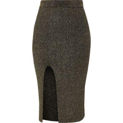 River Island Womens And Gold Lurex Stitch Fitted Midi Skirt