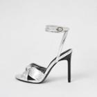 River Island Womens Silver Metallic Knot Front Heeled Sandals