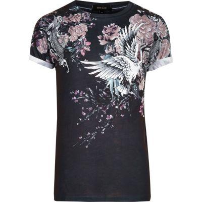River Island Mens Oriental Floral Print T-shirt