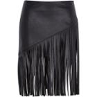 River Island Womens Fringed Leather-look Skirt