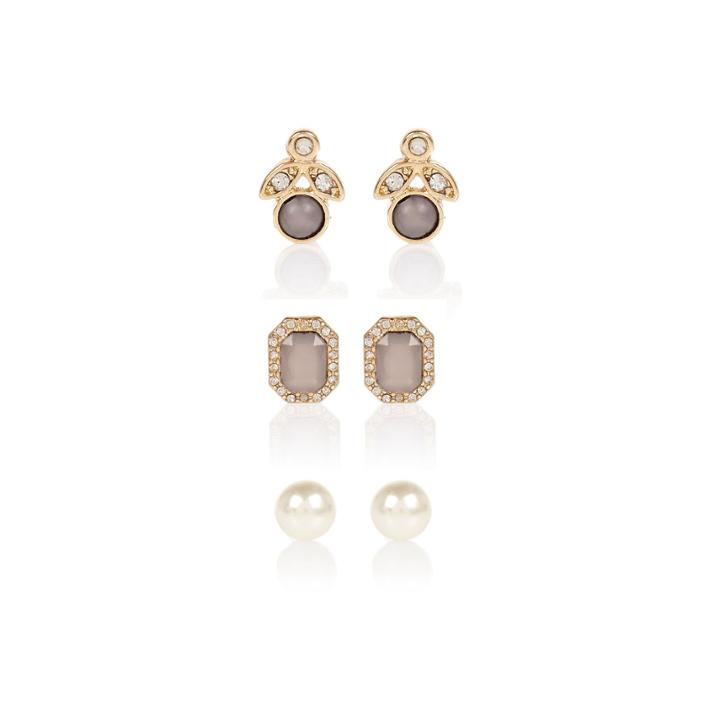 River Island Womens Gold Tone Pearl Earring Stud Pack