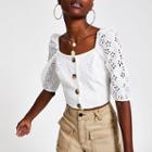River Island Womens White Broderie Button Front Crop Top