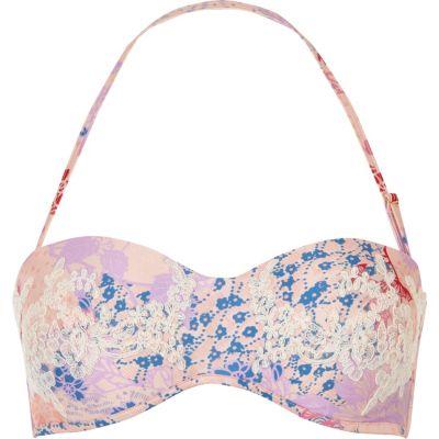 River Island Womens Print Lace Balconette Bikini Top