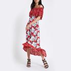 River Island Womens Floral Print Bardot High Low Maxi Dress