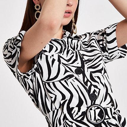 River Island Womens White Zebra Print Belted Waist Shirt