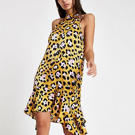 River Island Womens Leopard Print Satin Swing Dress