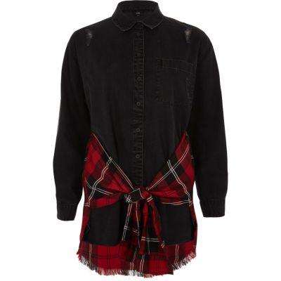 River Island Womens Long Sleeve Red Check Waist Denim Shirt