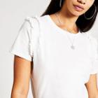 River Island Womens White Tiered Frill Shoulder T-shirt