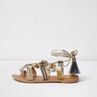 River Island Womens Gold Metallic Leather Charm Ankle Tie Sandals