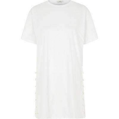 River Island Womens White Split Pearl Side Oversized T-shirt