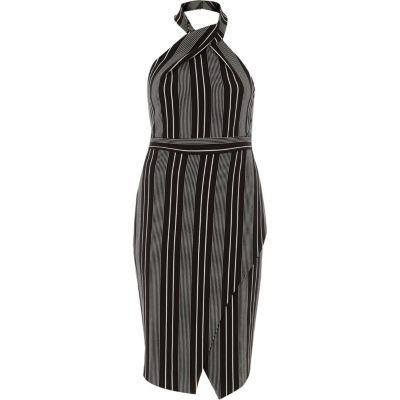 River Island Womens Petite Stripe Halterneck Bodycon Dress