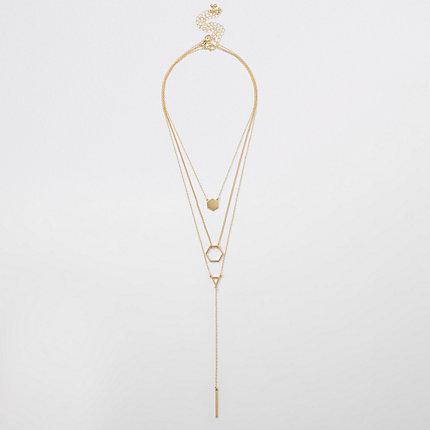 River Island Womens Gold Tone Hexagonal Pendant Necklace Pack