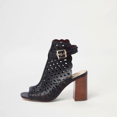 River Island Womens Laser Cut Block Heel Shoe Boots