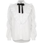 River Island Womens White Frill Front Pussy Bow Collar Shirt
