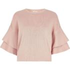 River Island Womens Knit Double Frill Sleeve Top