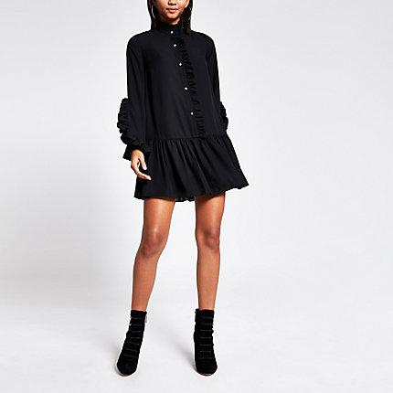 River Island Womens Long Sleeve Frill Mini Smock Dress