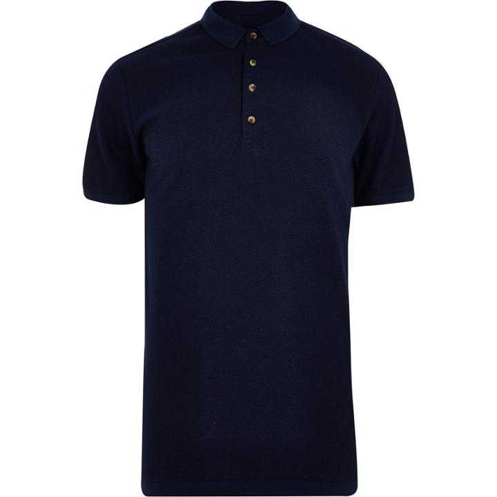 River Island Mensnavy Textured Polo Neck