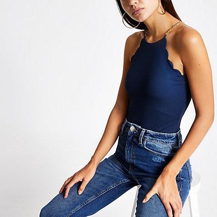 River Island Womens Scallop Trim Bodysuit