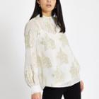 River Island Womens White Floral Jacquard Tie Front Top