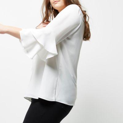 River Island Womens Plus White Double Bell Sleeve Top