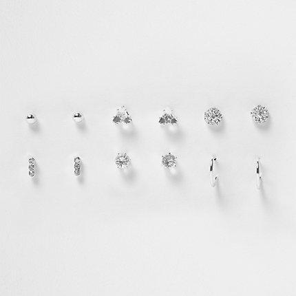 River Island Womens Silver Tone Rhinestone Stud Earrings Pack