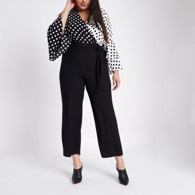 River Island Womens Plus Polka Dot Wide Leg Wrap Jumpsuit