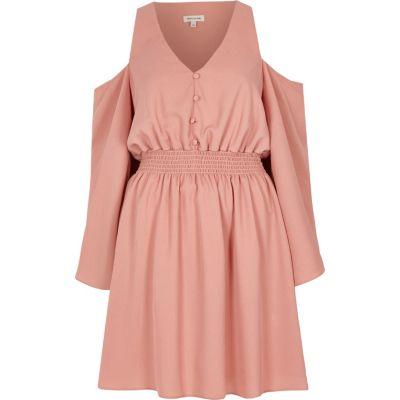 River Island Womens Cold Shoulder Button Front Dress