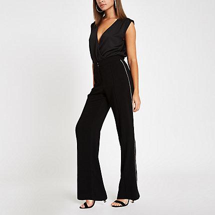 River Island Womens Diamante Trim Wide Leg Trousers