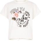 River Island Womens Petite White Rose Print Open Back T-shirt
