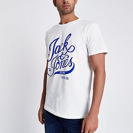 River Island Mens Jack And Jones White Print Crew Neck T-shirt