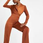 River Island Womens Rust Satin Wrap Front Jumpsuit