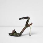 River Island Womens Gold Floral Jacquard Bow Barely There Sandals