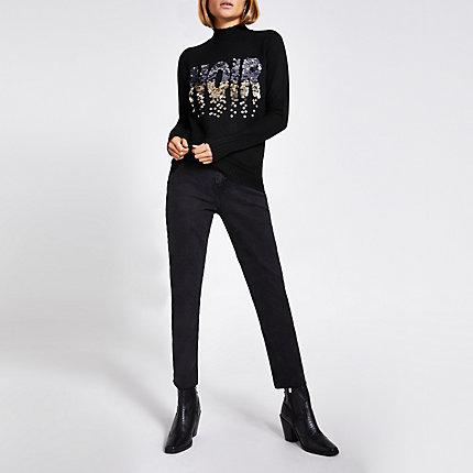 River Island Womens 'noir' Sequin High Neck Knitted Jumper