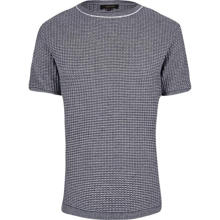 River Island Mensnavy Knitted Short Sleeve Jumper