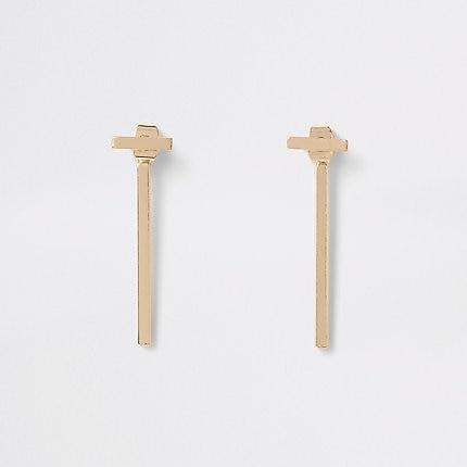 River Island Womens Gold Color T-bar Front And Back Earrings