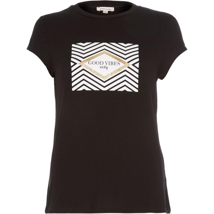River Island Womens Good Vibes Printed Fitted T-shirt