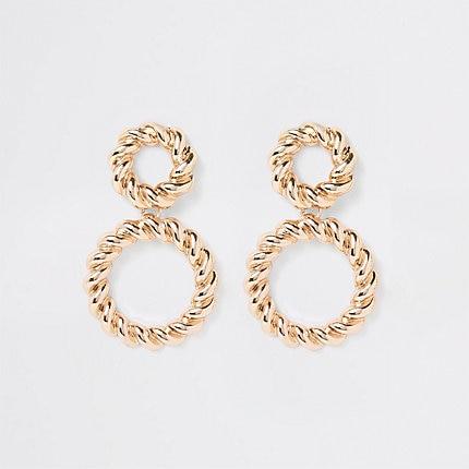 River Island Womens Gold Color Twisted Ring Drop Earrings