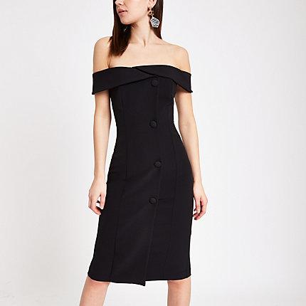 River Island Womens Button Front Bardot Midi Dress