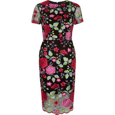 River Island Womens Embroidered Floral Mesh Dress