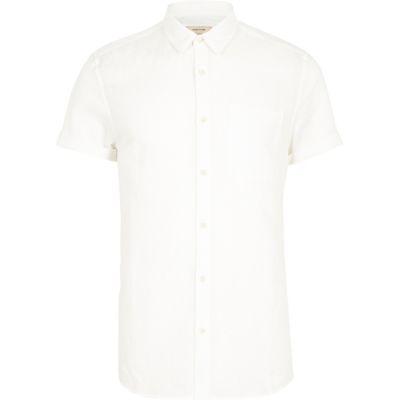 River Island Mens White Linen Blend Short Sleeve Casual Shirt