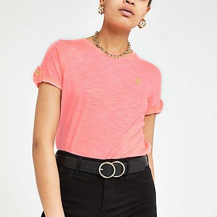 River Island Womens Neon Ri Turn Up Sleeve T-shirt